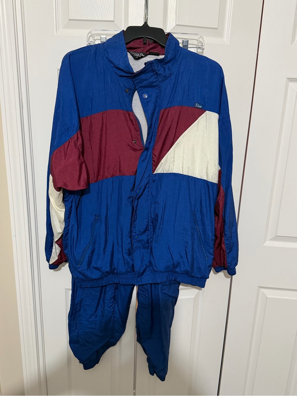 Dior Men's Blue, Burgundy & White Colorblock Windbreaker